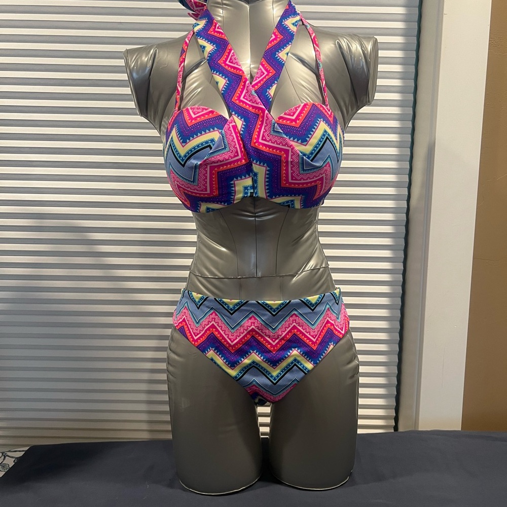 PINK Victoria's Secret Zigzag Bikini - Pink and Blue
